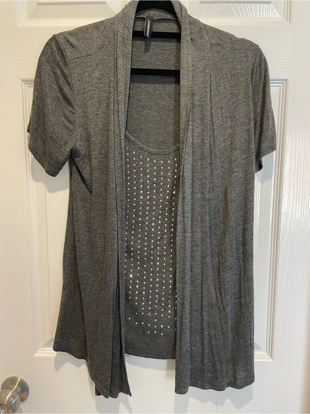 jason maxwell Gray Short Sleeve Layered Camisole with Stud Detail